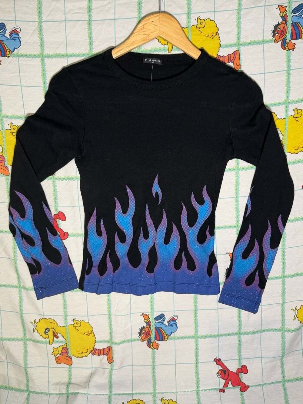 Vintage FANG Y2K Glitter Blue & Purple Flame Long Sleeve